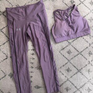 2 PIECE SET: Under Armour UA Leggings and matching bra - Purple - Size S/M